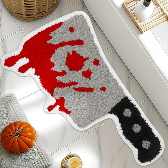 Halloween Bloody Knife Bath Mat Rug Non Slip Polyester Absorbent Bathroom Mat 23.6 X 15.7 Inches White 1 Count