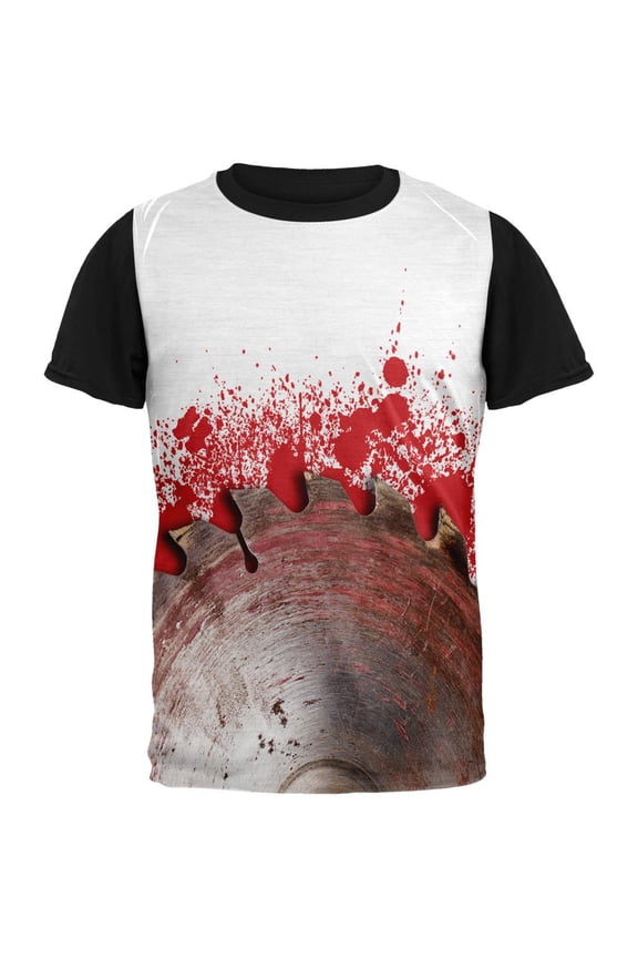 Halloween Bloody Saw Blade Massacre Adult Black Back T-Shirt - Small