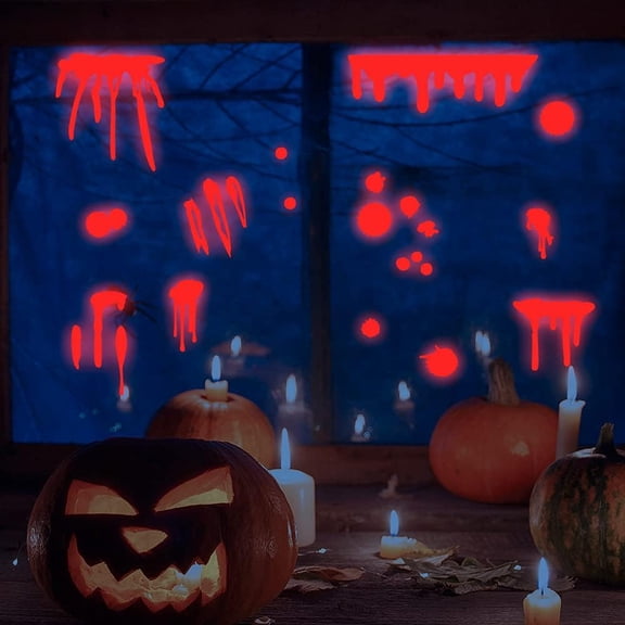 Halloween Bloody Stickers,Luminous Halloween Handprints Footprints Stickers,Vinyl Bloody Handprints Stickers for Wall Window Clings,Glow in The Dark Zombie Stickers Decals (Red Bloodprints)