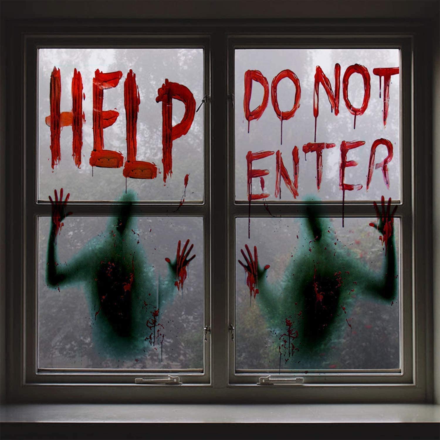 Halloween Bloody Zombie Window Clings, “Help! DO NOT Enter!” Horror Stickers Decals Posters, Window Bathroom Posters Cover Creepy Party Halloween Decoration
