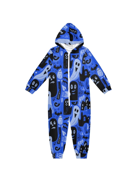 Halloween Blue Element One Piece Pajamas Soft Jumpsuit Cozy Sleep and Play Romper Zipper and Pockets 9-11Y