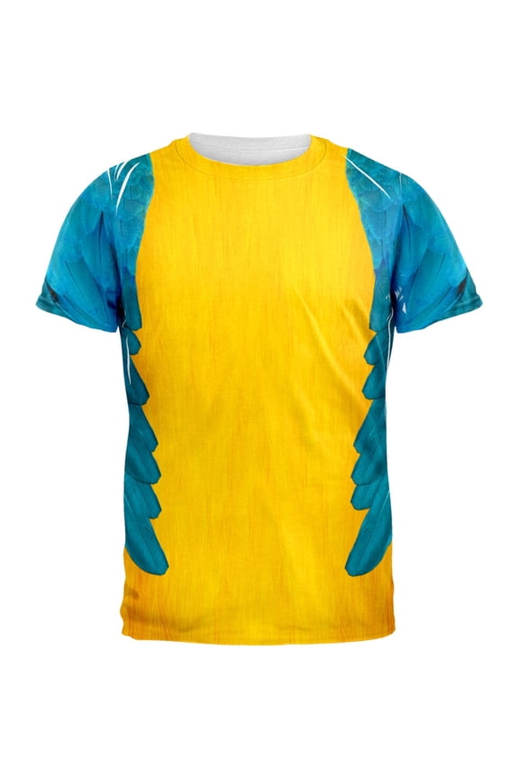 Halloween Blue & Yellow Parrot Macaw Costume All Over Adult T-Shirt - 2X-Large