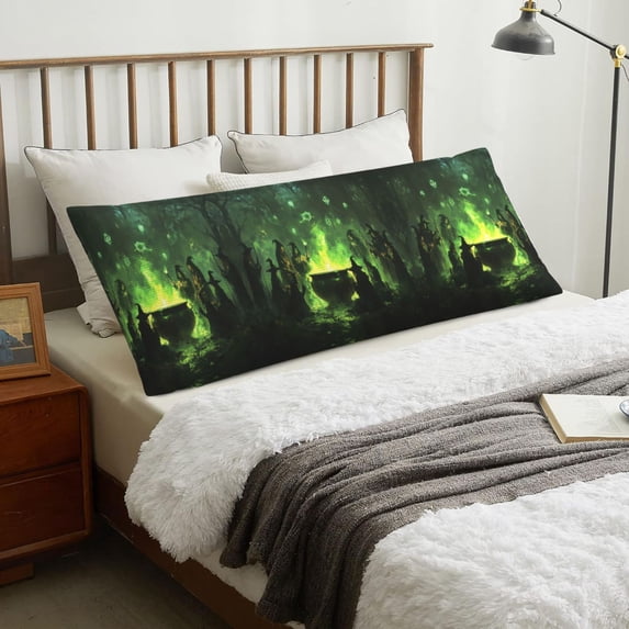 Halloween Body Pillow Cover, Halloween Green Forest Witch Halloween Decorations Body Pillow Cases with Zipper Soft Smooth Skin Friendly Long Pillow Case 20x60 inches, 1Pc