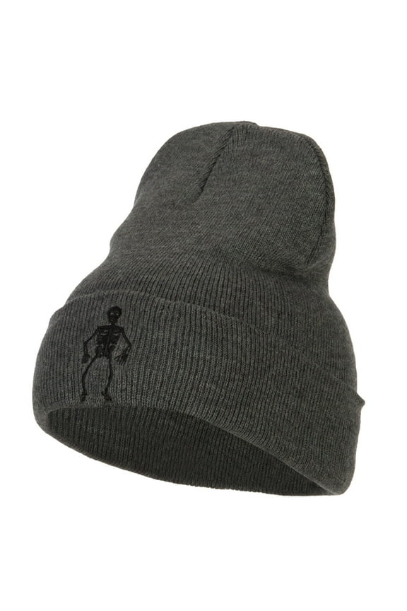 Halloween Body Skeleton Embroidered Long Beanie - Dk Grey OSFM