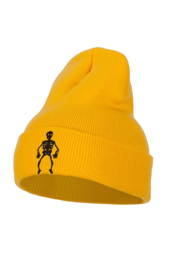 Halloween Body Skeleton Embroidered Long Beanie - Yellow OSFM