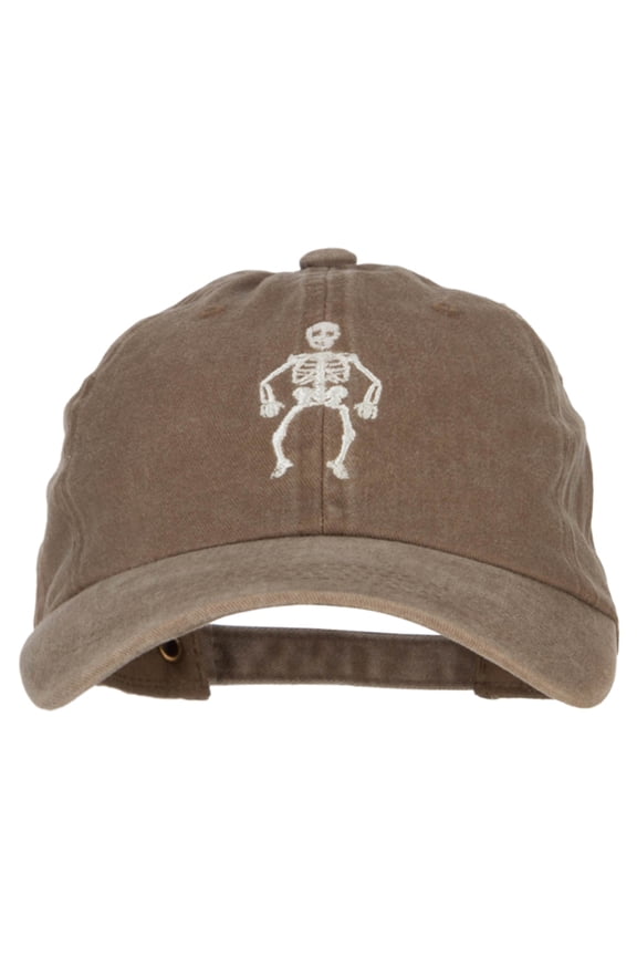 Halloween Body Skeleton Embroidered Unstructured Cotton Cap - Khaki OSFM