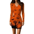 thumbnail image 1 of Halloween Bodycon Dress for Women Cute Ghost Pumpkin Witch Graphic Tight Fit Mini Dresses Long Sleeve Ribbed Knit Comfy Stretchy Halloween Sweater Dress Party, 1 of 4
