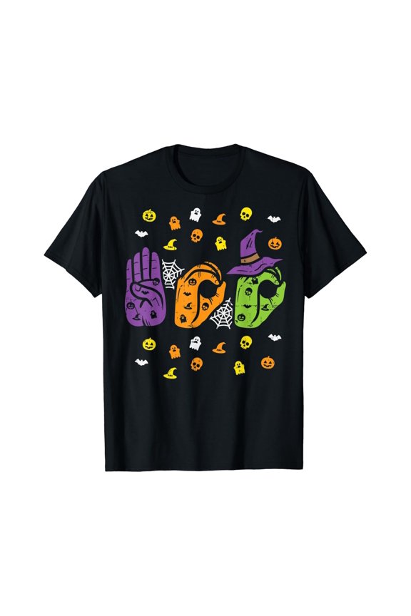 Halloween Boo American Sign Language ASL Deaf Gift Holiday T-Shirt, Size S-5XL