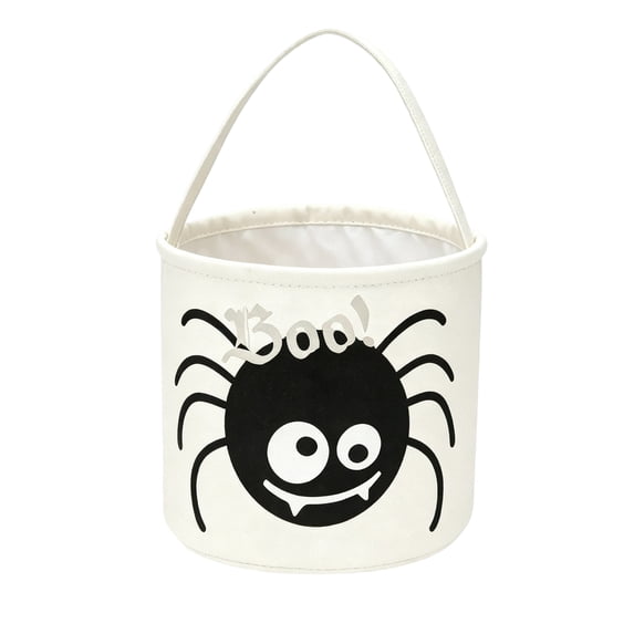 Halloween Boo Cute Spider Bucket, Collapsible Fabric Candy Pail with Hand Handle, Cartoon Spider Halloween Candy Basket for Party Gift Storage