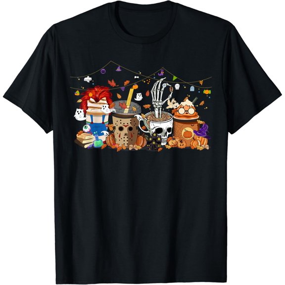 Halloween Boo Fall Horror Skull Latte Coffee Pumpkin T-Shirt