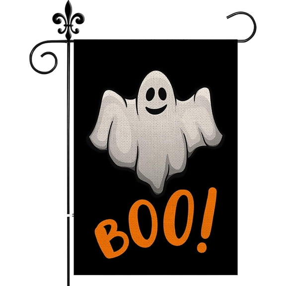 Halloween Boo Garden Flag Spooky Ghost Welcome Flags Double Sided Vertical Burlap Yard Outdoor Halloween Decor 12.5x18 Inch