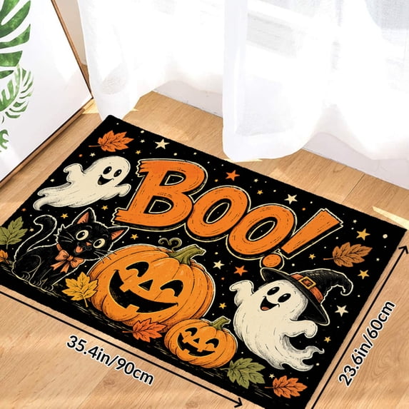 Halloween Boo Ghost Pumpkin Cat Soft Small Velvet Area Rugs Non Slip Indoor Floor Carpet for Living Room Bedroom Decor