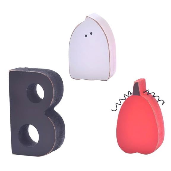 Halloween Boo Ghost Wooden Signs Decorations, Set of 3 Cute Spooky Block Letters, Rustic Farmhouse Tiered Tray Decor for Home Tabletop, Mantel, Halloween Party Decoration