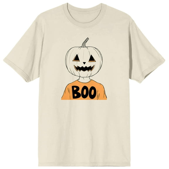 Halloween Boo Jack O Lantern Head Men's Natural Graphic Tee-XL