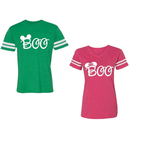 Halloween Boo Matching Cotton Jerseys (Green / Pink) (L / L)