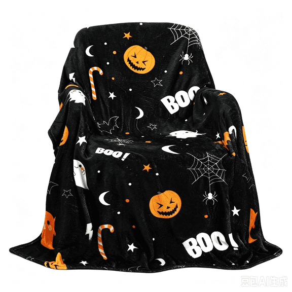 Halloween Boo Pumpkin Ghost Print Flannel Throw Blanket, Soft Cozy Blanket, Warm Plush Throw for Sofa Couch Bed Travel Camping, All Season