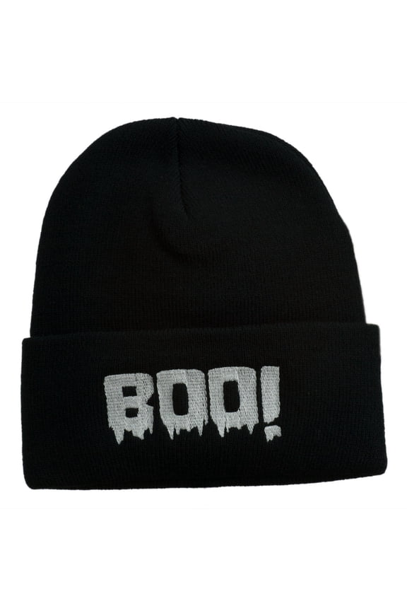 Halloween Boo Sign Embroidered Cuff Beanie - Black OSFM