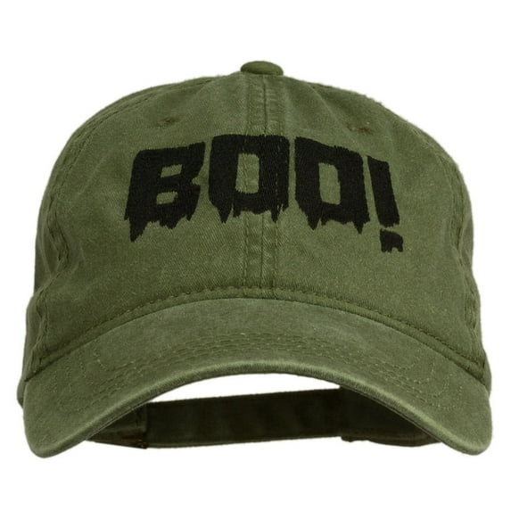 Halloween Boo Sign Embroidered Washed Cap - Olive Green OSFM