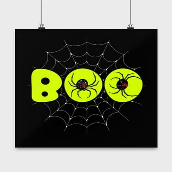 Halloween Boo Spider Poster – Black 13x13in Wall Art for Spooky Decor