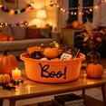 thumbnail image 1 of Halloween Boo Woven Basket, Cute Storage Spooky Basket with Handle, Halloween Decoration Basket for Trick or Treat Bedroom Kids Room Holiday Party Decor 3 Color Options, 1 of 6