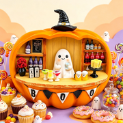 Halloween Bood Ghost Bartender Pumpkin Bar Figurine, Halloween Spooky Pumpkin Bar Trick-or-Treat Station Decor, Pumpkin Bar Stand, Fall Harvest Tabletop Ornament, Creative Halloween Holiday Gift