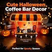 Halloween Boos Cafe Ghost Figurine, Freshly Bood Coffee Cart Viral Tabletop Decor, Indoor Fall Ornament for Coffee Station, Halloween Party & Gift