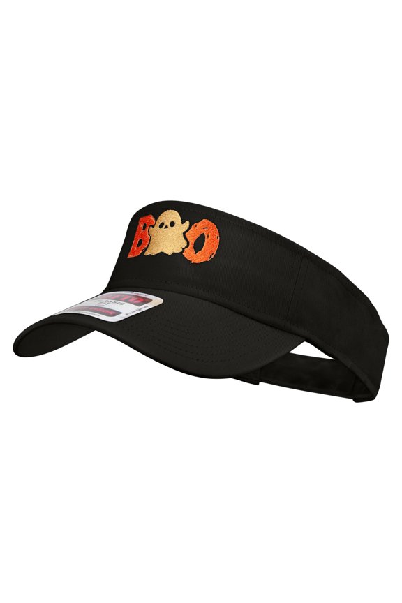Halloween Boo with Ghost Embroidered Cotton Twill Sun Visor - Black OSFM