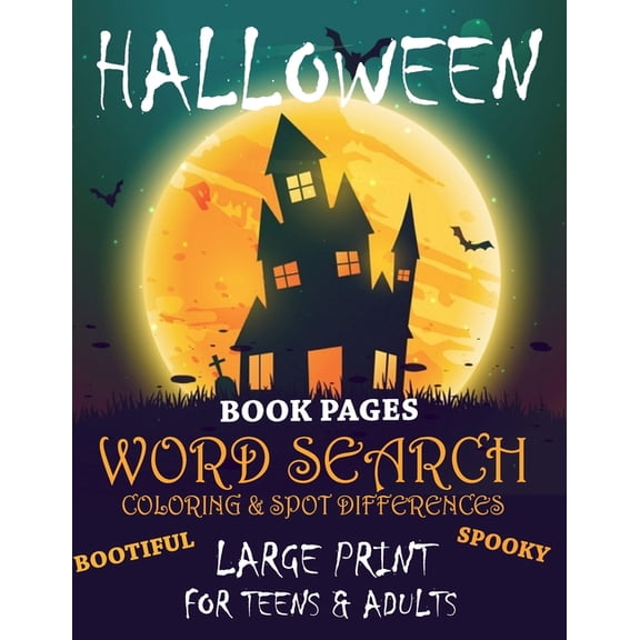 Halloween Book Pages Word Search Coloring & Spot Differences Large Print for Teens and Adults Bootiful Spooky: English V, (Paperback)