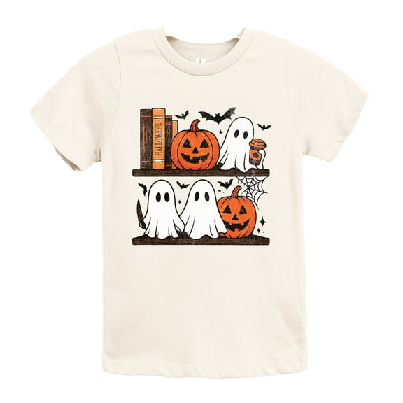 Halloween Bookshelf Ghosts - Youth Short Sleeve Graphic T-Shirt and Toddler Short Sleeve Graphic T-Shirt