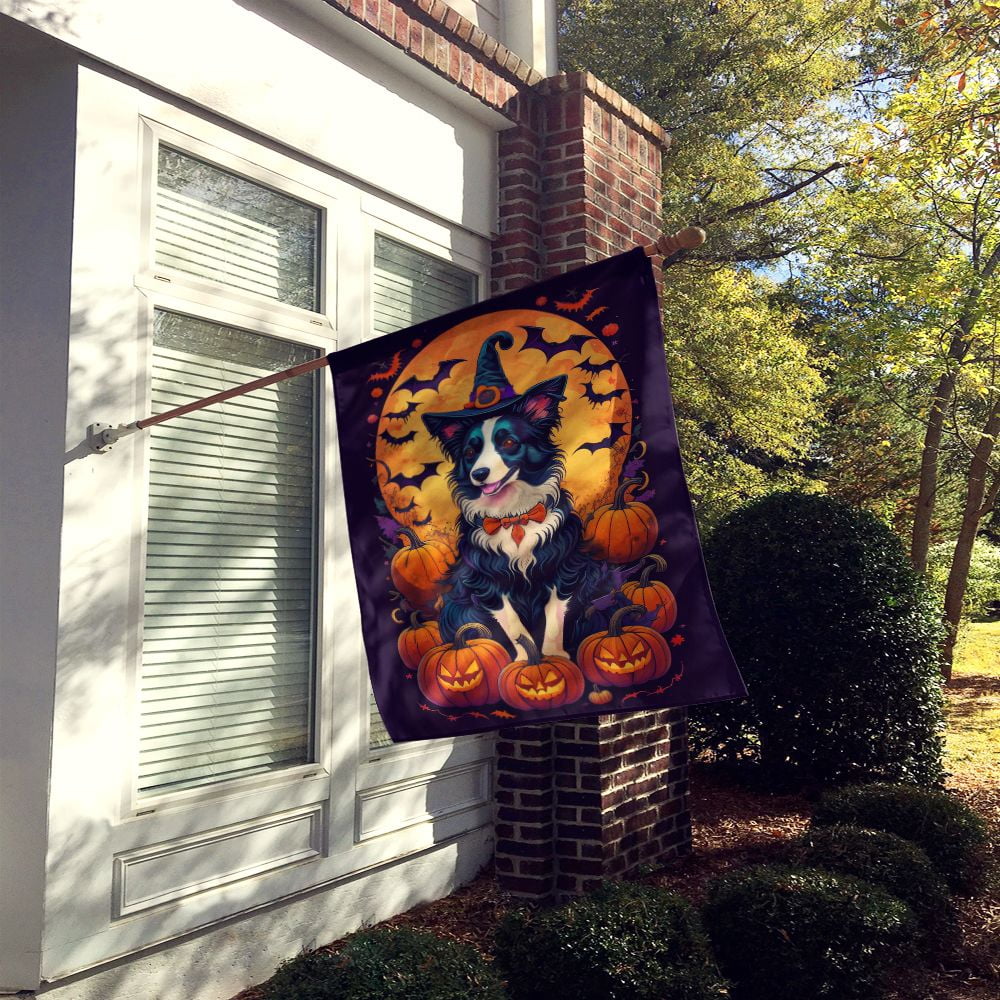 Halloween Border Collie Dog House Flag 28x40IN Double-Sided Polyester Decorative Sleeve Pole Flag for Outdoor Home Garden