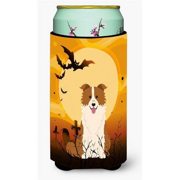 Halloween Border Collie Red & White Tall Boy Beverage Insulator Hugger
