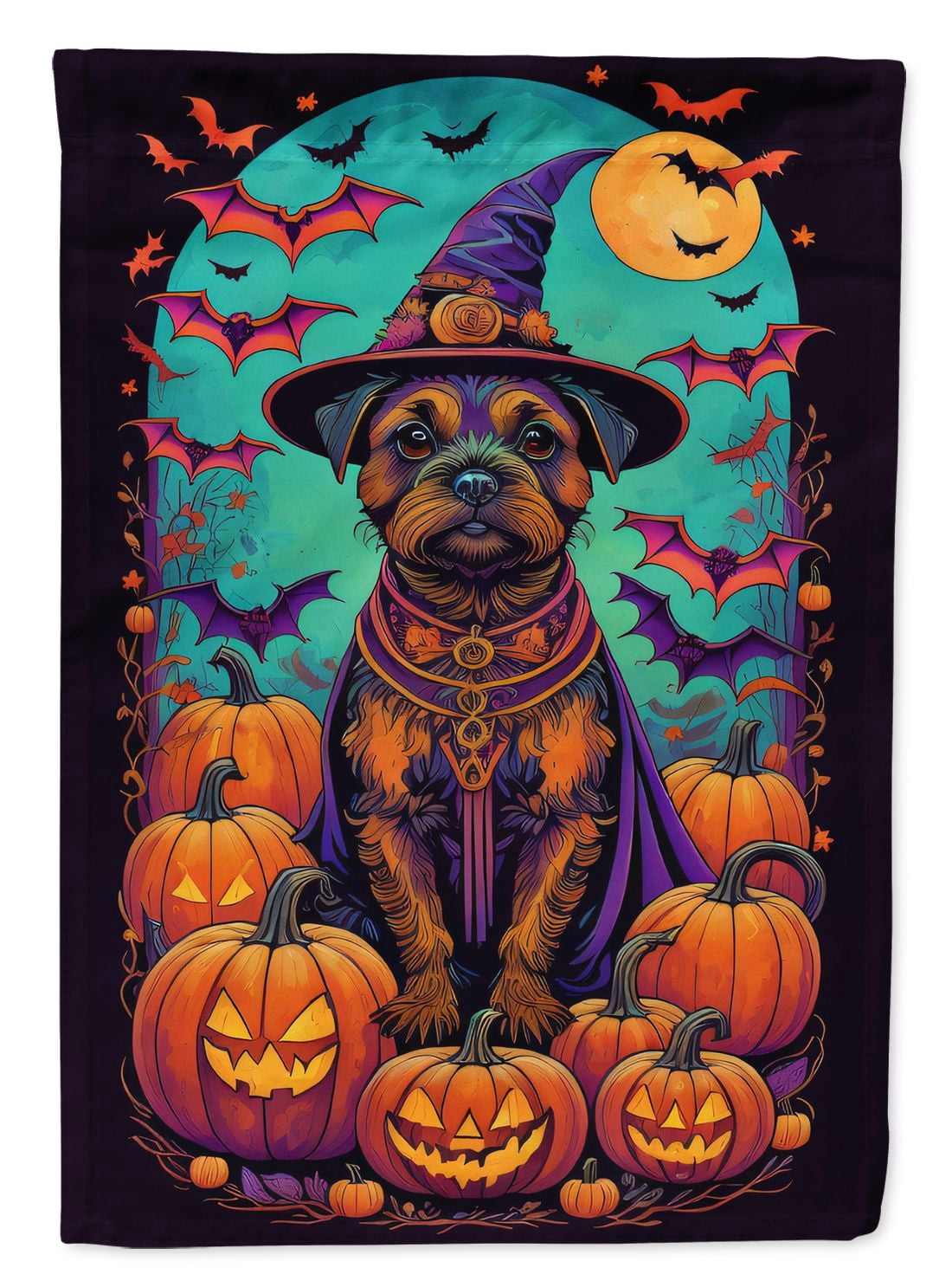Halloween Border Terrier Dog House Flag 28x40IN Double-Sided Polyester Decorative Sleeve Pole Flag for Outdoor Home Garden
