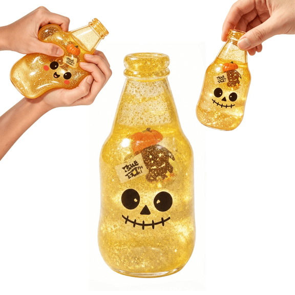 Halloween Bottle Squishy Slow Rising Squeeze Toy, Cute Clear Liquid Fidget Sensory Toy, Portable Stress Relief Anxiety Desk Toy Gift for Adults,Style A 1PCS