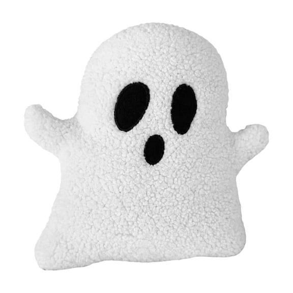 Halloween Boucle Ghost Pillow Soft Plush Specter Cushion Cozy Scary Decor For Fall Seasonal Home Living Room Bedroom(White-27cm)