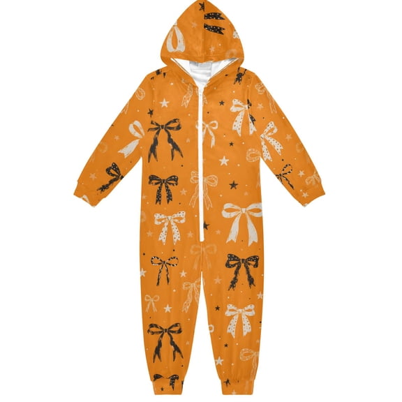Halloween Bowknot Boys & Girls Hooded One-Piece Pajamas Warm Crystal velvet Hooded Long Sleeve Loungewear Jumpsuit Unisex