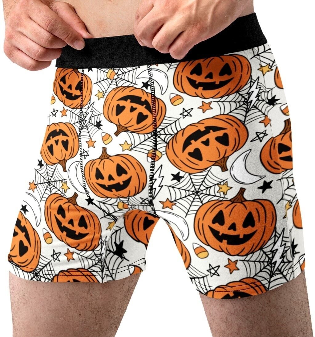 Halloween Boxer Briefs for Men Pumpkins Spiders Candy Corn Underwear