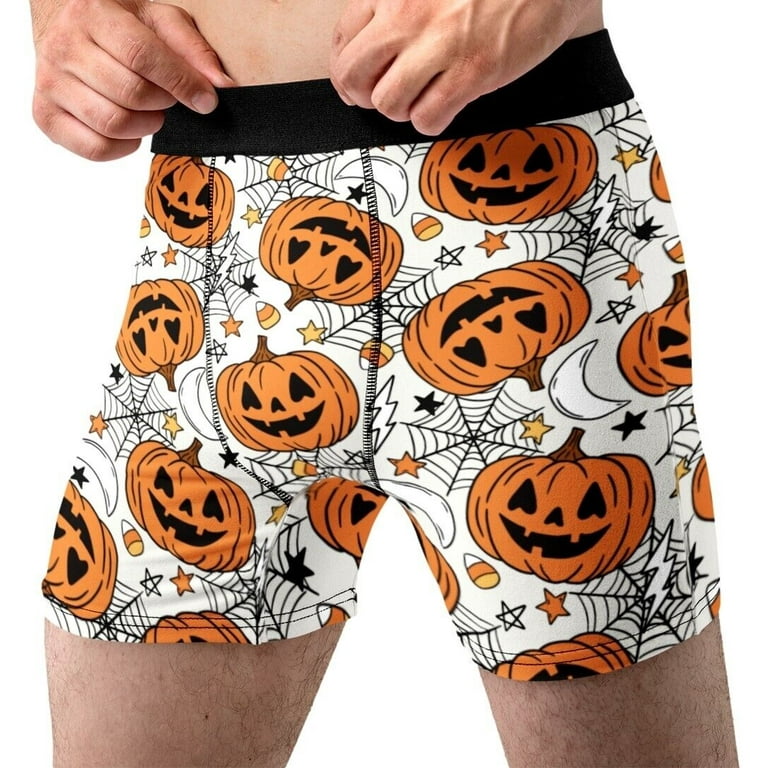 Halloween Boxer Briefs for Men Pumpkins Spiders Candy Corn Underwear 
