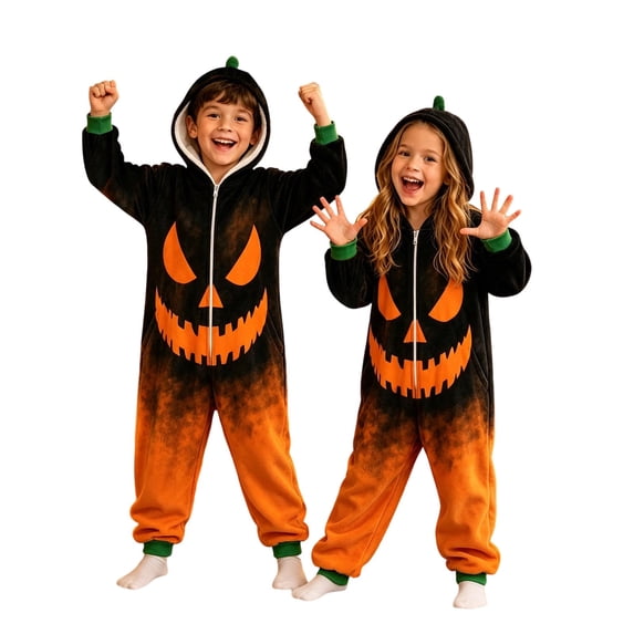 Halloween Boy's Onesie, Hooded Zipper Jumpsuit, Matching Family Elastic Loungewear for Halloween