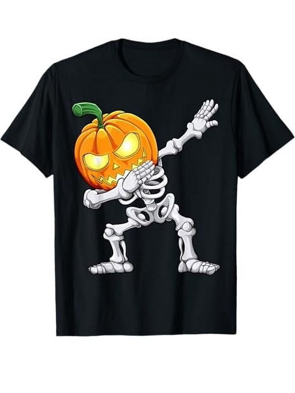 Halloween Boys Dabbing Skeleton Scary Pumpkin Jack O Lantern T-Shirt