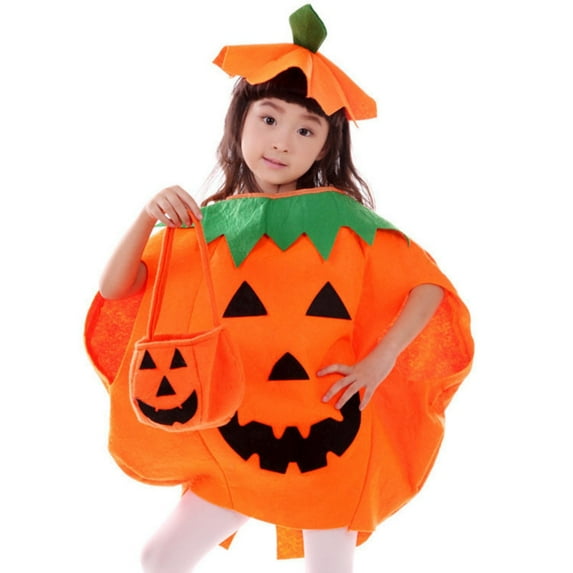 Halloween Boys Girls Pumpkin Costume Pumpkin Outfit Cosplay Party Clothes With A Hat,A Bag