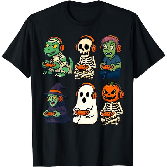 Halloween Boys Gamer Dinosaur Skeleton Ghost Witch T-Shirt , Vintage T-Shirt