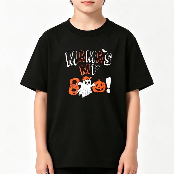 Halloween Boys T-Shirt Mamas My Boo 100% Cotton Short Sleeve Kids Tees Gift For Children Black