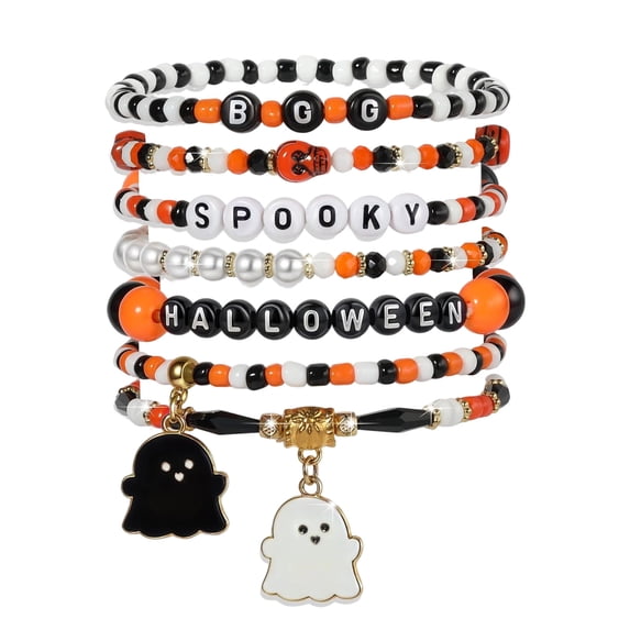 Halloween Bracelet Halloween Bracelet Charms Red Black Stackable Beaded Stretch Bands with Spooky Ghost Bat Pendants Cute Horror Holiday Party Favors Jewelry Gifts for Women Girls,A