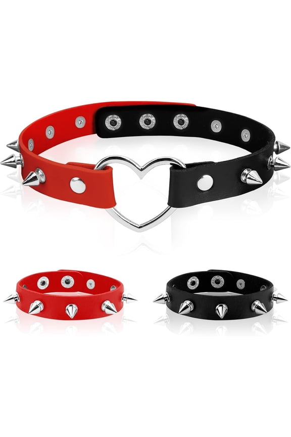 Halloween Bracelet Necklaces Accessories, Leather Studded Spike Emo Punk Goth Necklaces Bracelets for Women Men