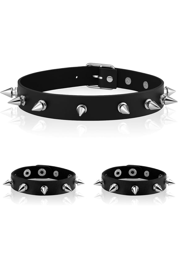 Halloween Bracelet Necklaces Accessories, Leather Studded Spike Emo Punk Goth Necklaces Bracelets for Women Men