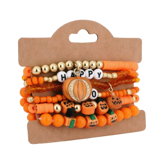 Halloween Bracelet Set - Soft Clay Beaded Bracelets with Ghost Spider Web Charms, Multi-layer Stackable Wristband for Women Party Favors