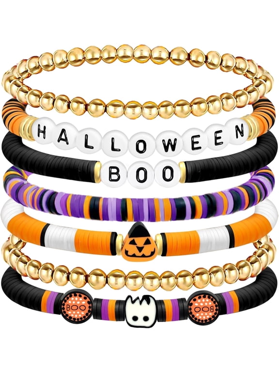 Halloween Bracelet Set, Stretchable Layered Beaded Bracelets, Halloween Party Jewelry and Costume Accessories
