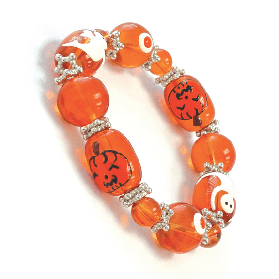 Halloween Bracelet for Women, Orange Spooky Pumpkin Glass Beaded Stretch Bracelet, Gift for Her, 1 Pc
