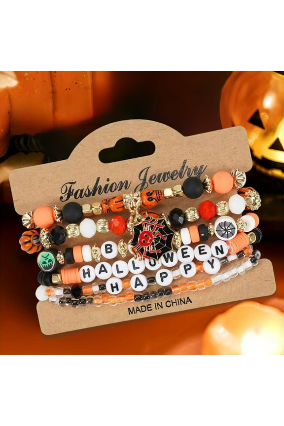 Halloween Bracelets Set - Stretch Stackable Beaded Bracelets | Skull Spider Pumpkin Gothic Jewelry for Women | Party Favors & Spooky Accessories(Multicolor)