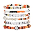 thumbnail image 1 of Halloween Bracelets for Women Halloween Charm Bracelet with Pumpkin Ghost Bat Skull Beads Stretchy Stackable Beaded Wristbands Cute Cosplay Party Favors Gifts for Girls,B, 1 of 5